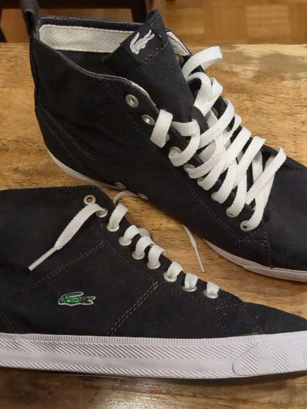 Women's Lacoste High Top Sneakers Black Canvas Shoes - Size 8